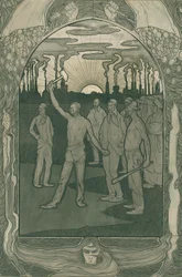Factory workers stand strong united, 1900